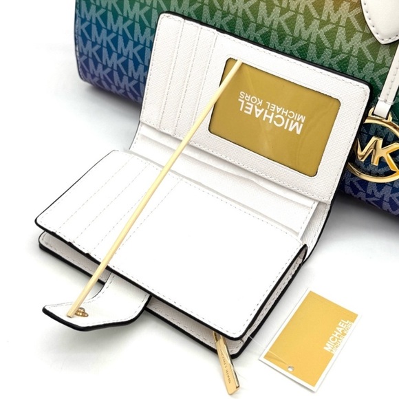 Michael Kors Medium Sheila CZ Satchel Bag & Matching Bifold Wallet Rainbow - Picture 8 of 11